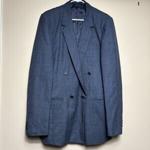 Bombay Town Japan Custom Blue Plaid Check Double Breasted Blazer Suit Coat 40